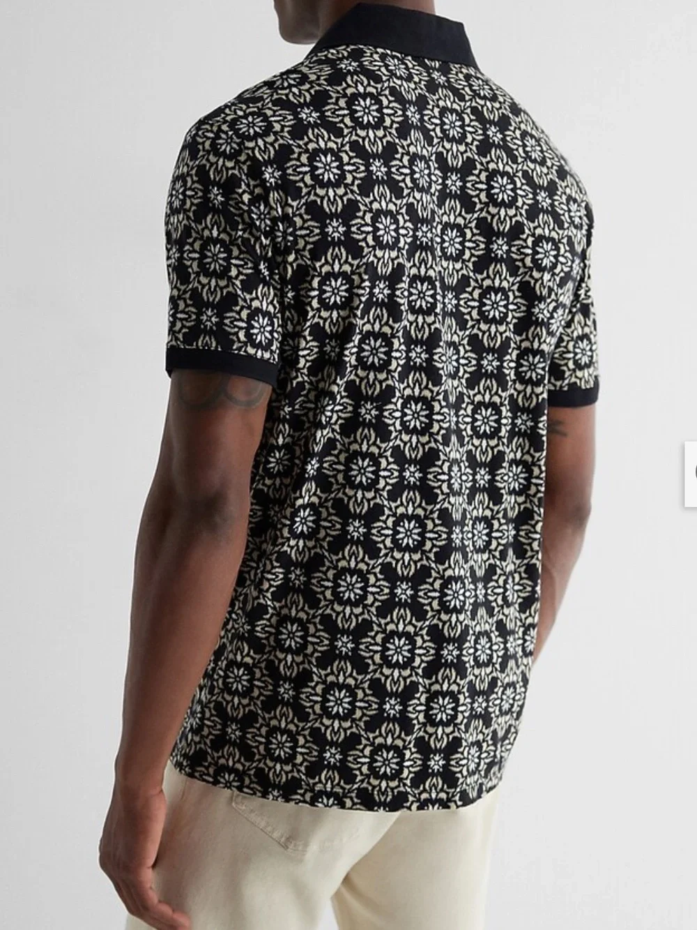 🇺🇸 Express Polo XL Black Geometric White Beige Geo Perfect Pima Cotton Stretc - Picture 5 of 16